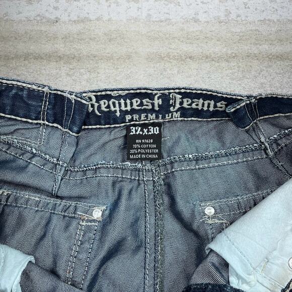 Vintage Skater Wide Leg Jean Shorts Request Dark Wash Baggy Denim Rap Style Y2K - Picture 4 of 4